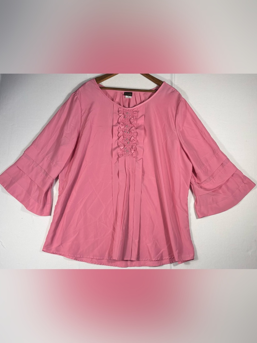 Salon Studio Women’s XX Pink Ruffle-Pleat Three-Quarter Sleeve Tunic